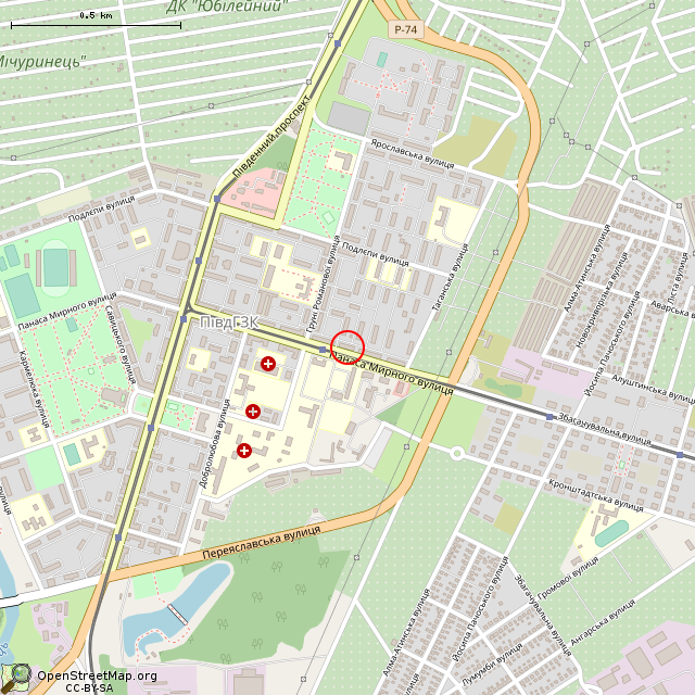 Карта где находится ул. Панаса Мирного, 21 (Кривой Рог) в среднем масштабе