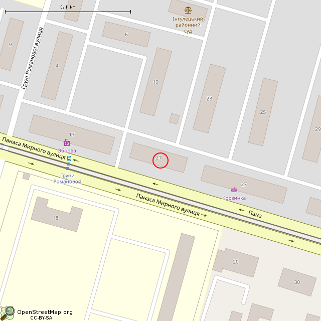 Карта где находится ул. Панаса Мирного, 21 (Кривой Рог) в крупном масштабе