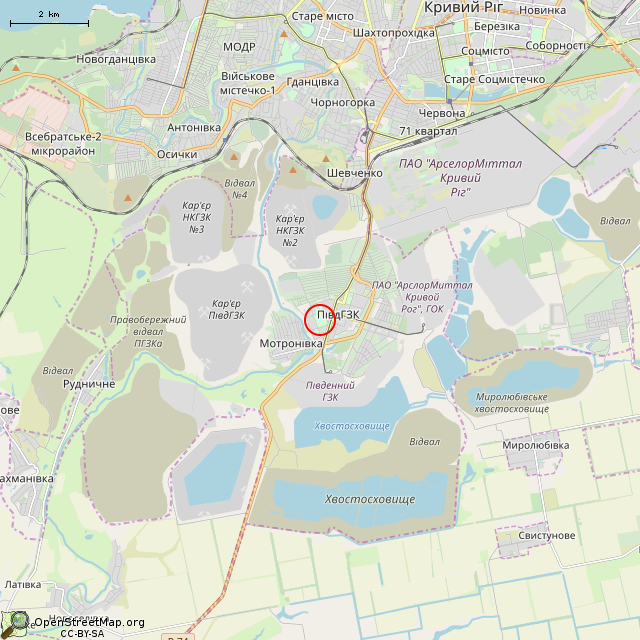 Карта где находится Братская могила советских воинов (Кривой Рог) в мелком масштабе