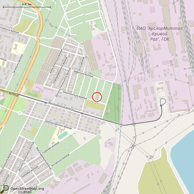 Карта где находится Развалины бывшего дворца культуры НКГОКа (Кривой Рог) в среднем масштабе