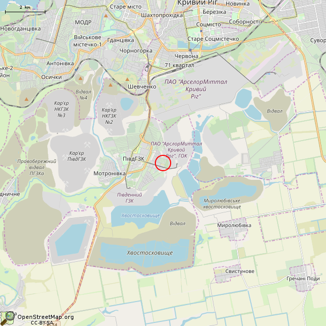 Карта где находится Развалины бывшего дворца культуры НКГОКа (Кривой Рог) в мелком масштабе