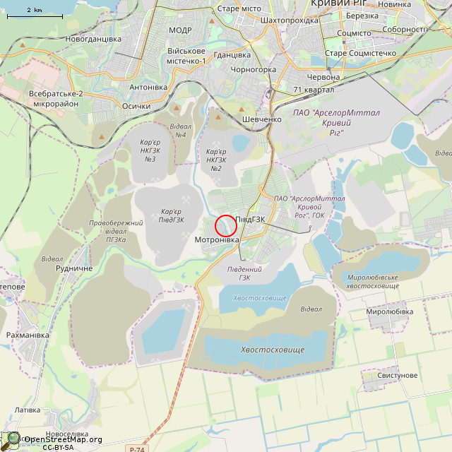 Карта где находится Обнажение аркозовых песчаников (Кривой Рог) в мелком масштабе