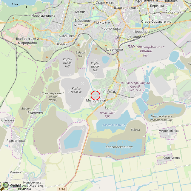 Карта где находится Мотроновская ул., 24 (Кривой Рог) в мелком масштабе