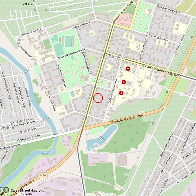 Карта где находится Южный просп., 10А (Кривой Рог) в среднем масштабе