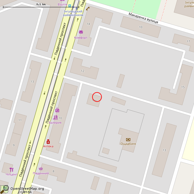 Карта где находится Южный просп., 10А (Кривой Рог) в крупном масштабе