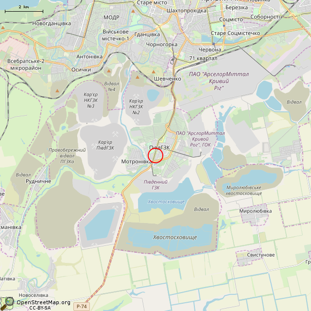 Карта где находится Южный просп., 10А (Кривой Рог) в мелком масштабе