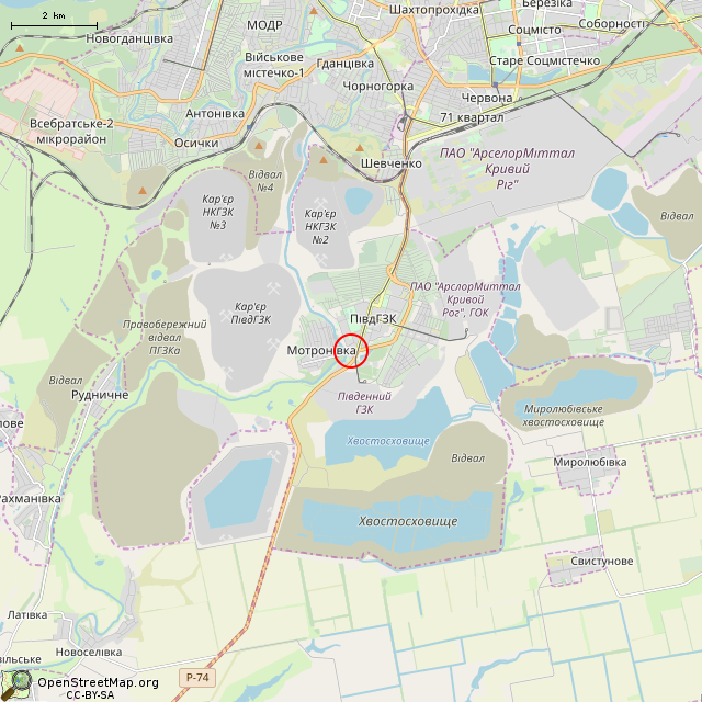 Карта где находится Бывший магазин № 1 (Кривой Рог) в мелком масштабе