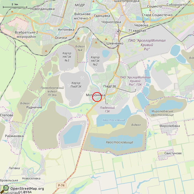 Карта где находится Остановка «Быткомбинат РУ ЮГОКа» (Кривой Рог) в мелком масштабе