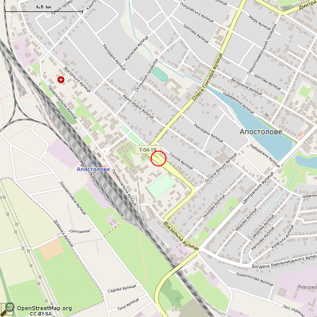 Карта где находится Памятник воинам Советской Армии, освобождавшим город Апостолово в феврале 1944 года (Апостолово) в среднем масштабе