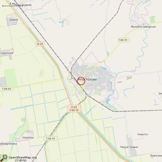 Карта где находится Памятник воинам Советской Армии, освобождавшим город Апостолово в феврале 1944 года (Апостолово) в мелком масштабе