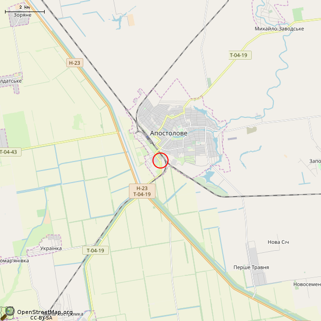 Карта где находится Памятник воинам-артиллеристам (Апостолово) в мелком масштабе