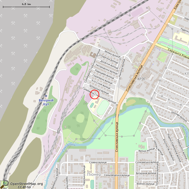 Карта где находится Бывший парадный въезд в парк им. Суворова (Кривой Рог) в среднем масштабе