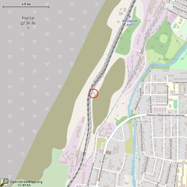 Карта где находится Заброшенная вентиляционная шахта (Кривой Рог) в среднем масштабе