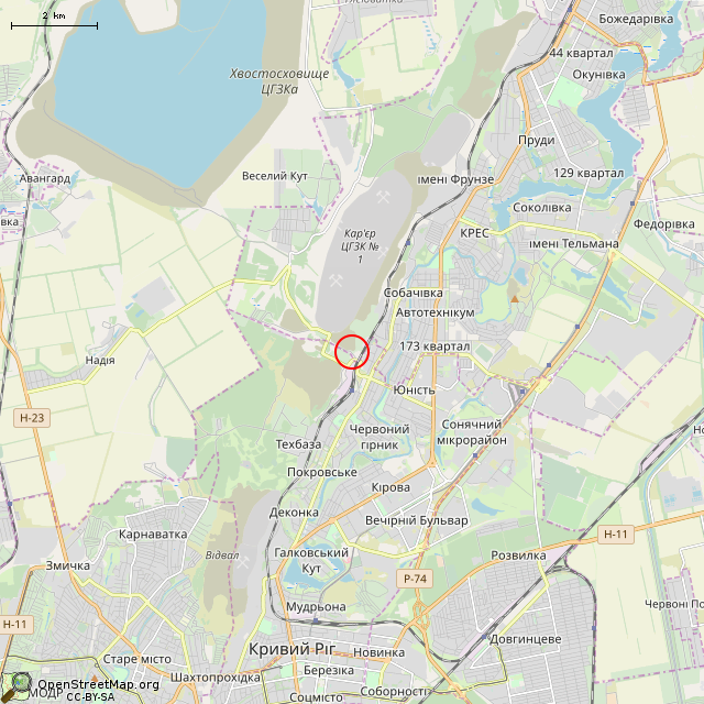 Карта где находится Остатки фундамента здания (Кривой Рог) в мелком масштабе