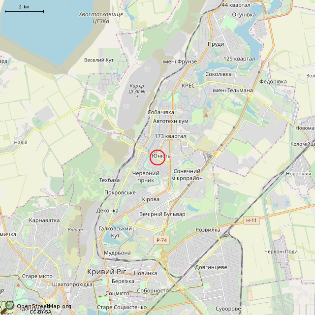 Карта где находится Памятник-бюст Карлу Либкнехту (Кривой Рог) в мелком масштабе