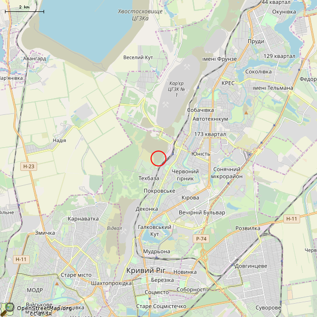 Карта где находится Карьер № 2 (Кривой Рог) в мелком масштабе