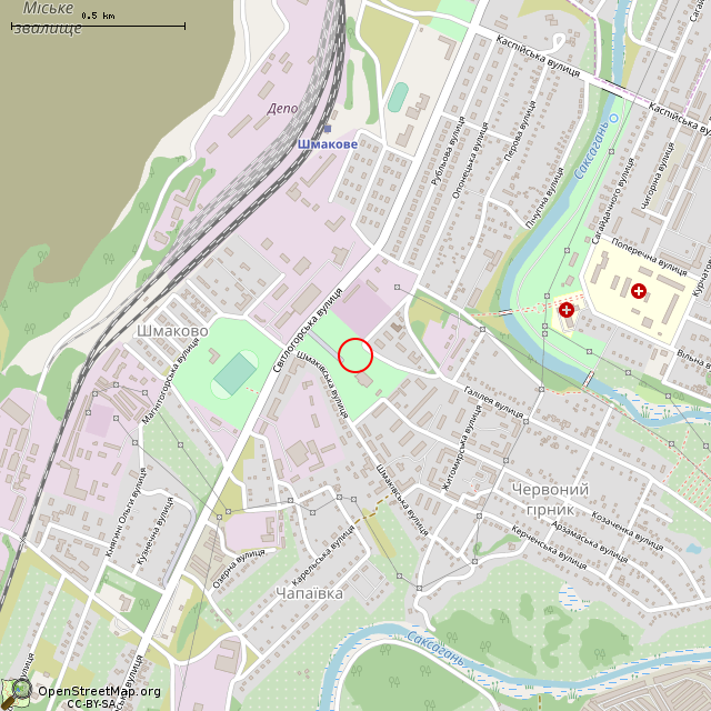 Карта где находится Бывшая доска почёта рудоуправления им. Карла Либкнехта (Кривой Рог) в среднем масштабе