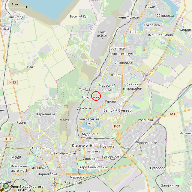 Карта где находится Техническое здание (Кривой Рог) в мелком масштабе