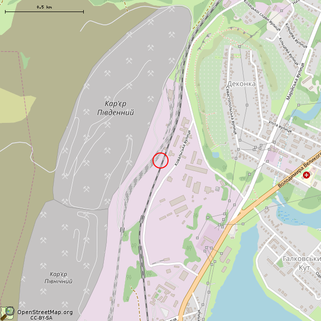 Карта где находится Заброшенная дробильно-сортировочная фабрика (Кривой Рог) в среднем масштабе