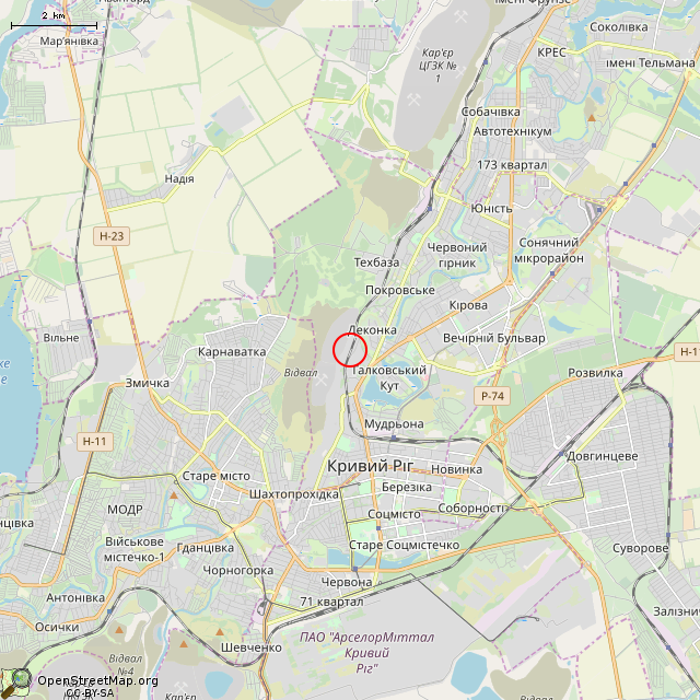 Карта где находится Заброшенная дробильно-сортировочная фабрика (Кривой Рог) в мелком масштабе