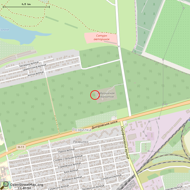 Карта где находится Бывшая трансформаторная подстанция (Кривой Рог) в среднем масштабе