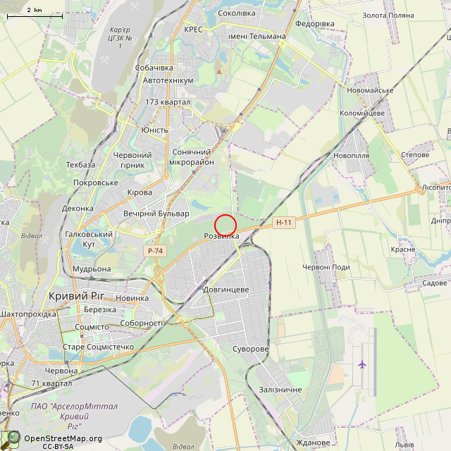 Карта где находится Бывшая трансформаторная подстанция (Кривой Рог) в мелком масштабе