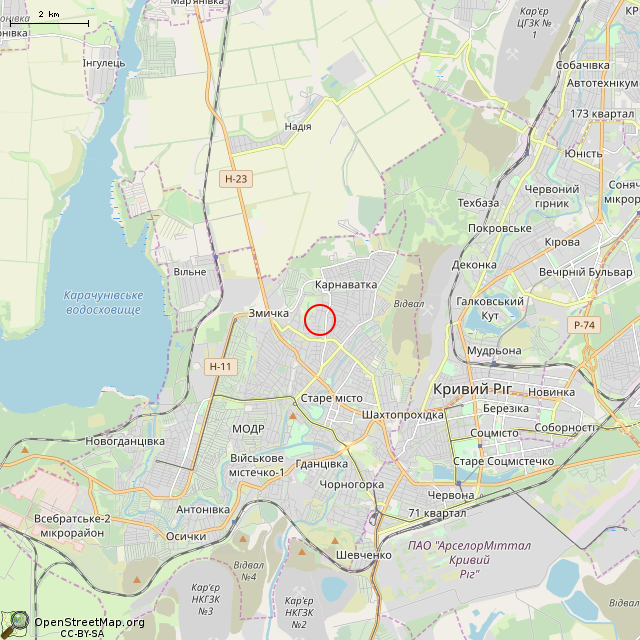 Карта где находится Заброшенный дом (Кривой Рог) в мелком масштабе