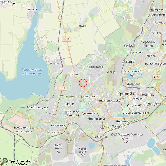 Карта где находится Заброшенный дом (Кривой Рог) в мелком масштабе