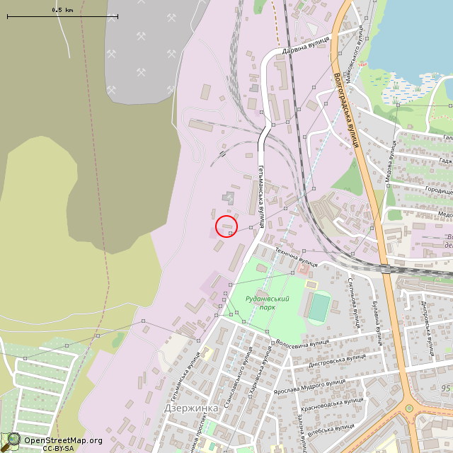 Карта где находится Бывшая ЦДФ (Кривой Рог) в среднем масштабе