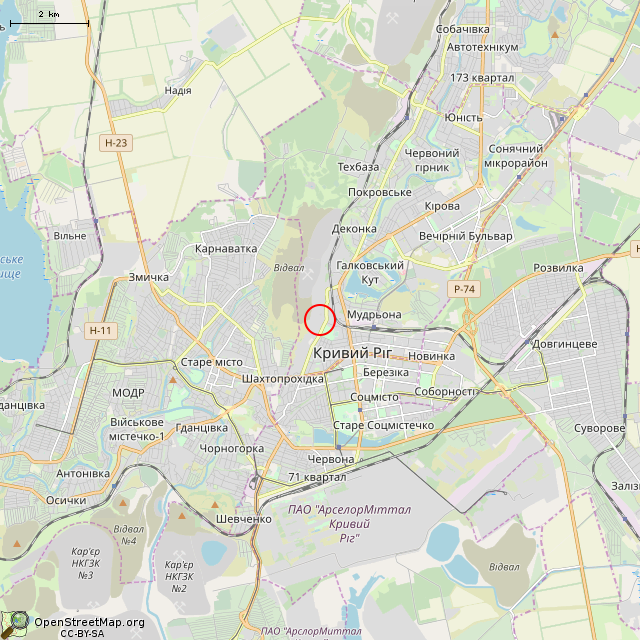 Карта где находится Бывшая ЦДФ (Кривой Рог) в мелком масштабе