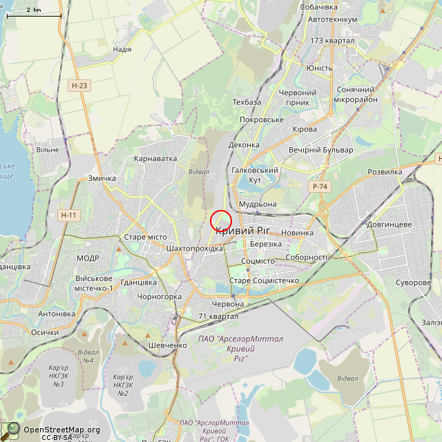 Карта где находится Памятник в честь 60-летия дружбы Кривого Рога и Мансфельда (Кривой Рог)      | памятник, монумент, камень в мелком масштабе