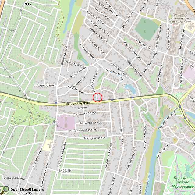 Карта где находится Корпус бывшей фабрика «Индтрикотаж» (Кривой Рог) в среднем масштабе