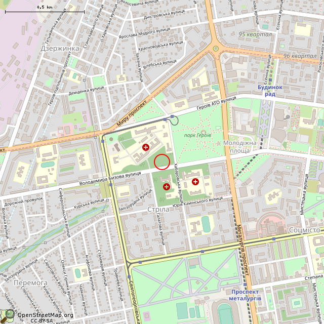 Карта где находится Бывший подземный гараж (Кривой Рог) в среднем масштабе