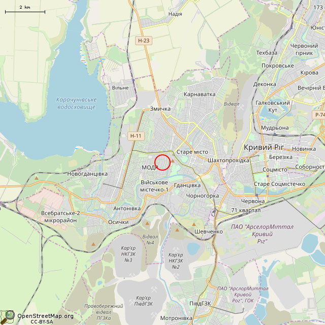 Карта где находится Заброшенный дом (Кривой Рог) в мелком масштабе