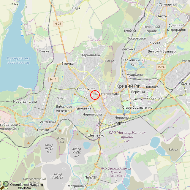 Карта где находится ул. Чкалова, 44Б (Кривой Рог) в мелком масштабе