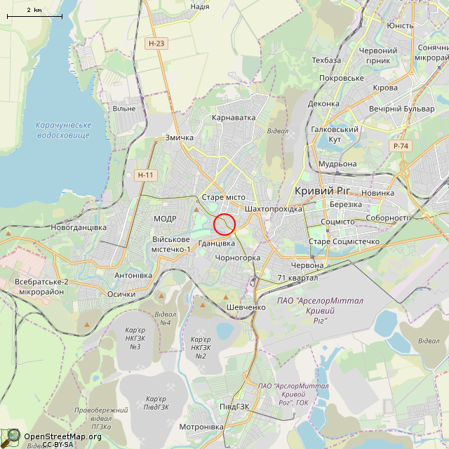 Карта где находится Неработающий общественный туалет (Кривой Рог) в мелком масштабе