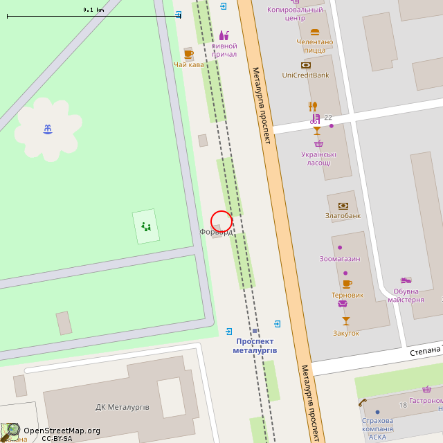 Карта где находится Бистро «Форвард» (Кривой Рог) в крупном масштабе