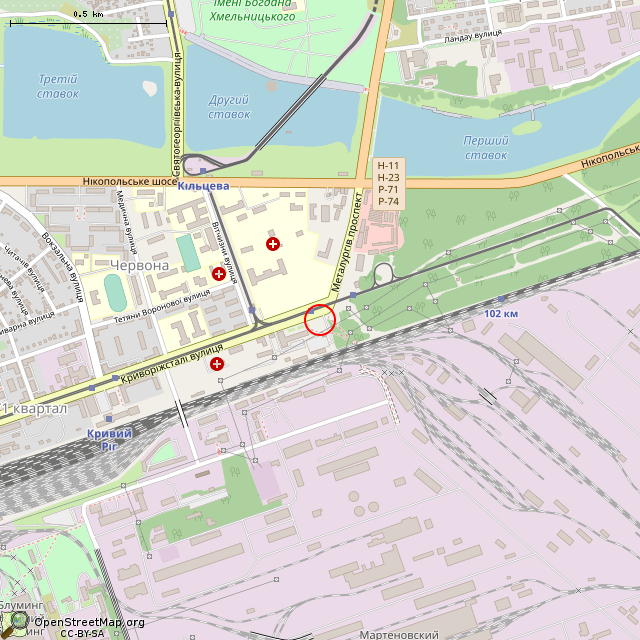 Карта где находится Памятник Якову Веснику (Кривой Рог) в среднем масштабе