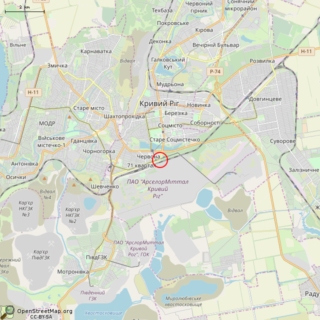 Карта где находится Памятник Якову Веснику (Кривой Рог) в мелком масштабе