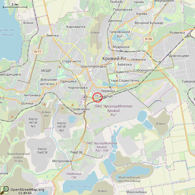 Карта где находится Заброшенное здание (Кривой Рог) в мелком масштабе