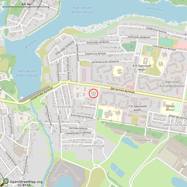 Карта где находится Кинотеатр «Заречный» (Кривой Рог) в среднем масштабе