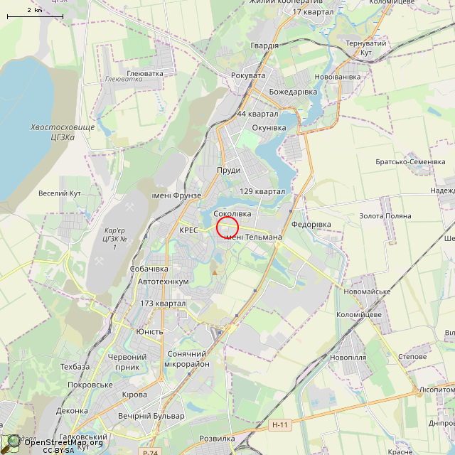 Карта где находится Кинотеатр «Заречный» (Кривой Рог) в мелком масштабе