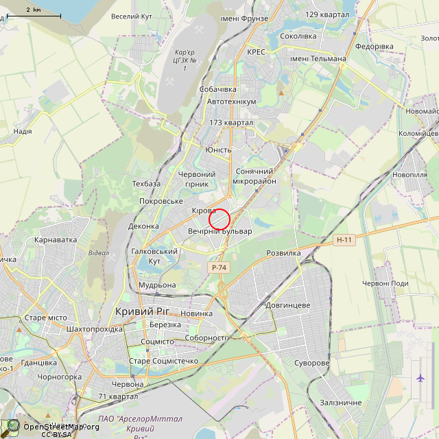 Карта где находится Старый неработающий фонтан (Кривой Рог) в мелком масштабе