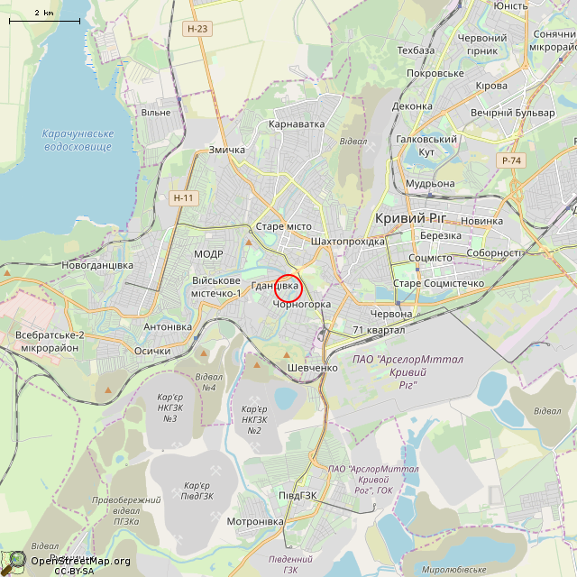 Карта где находится Заброшенный дом (Кривой Рог) в мелком масштабе