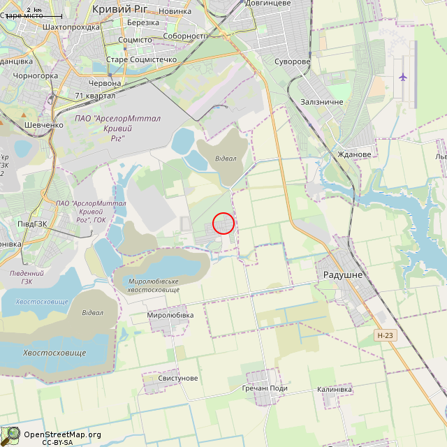 Карта где находится Недостроенные хозяйственные помещения (Кривой Рог) в мелком масштабе