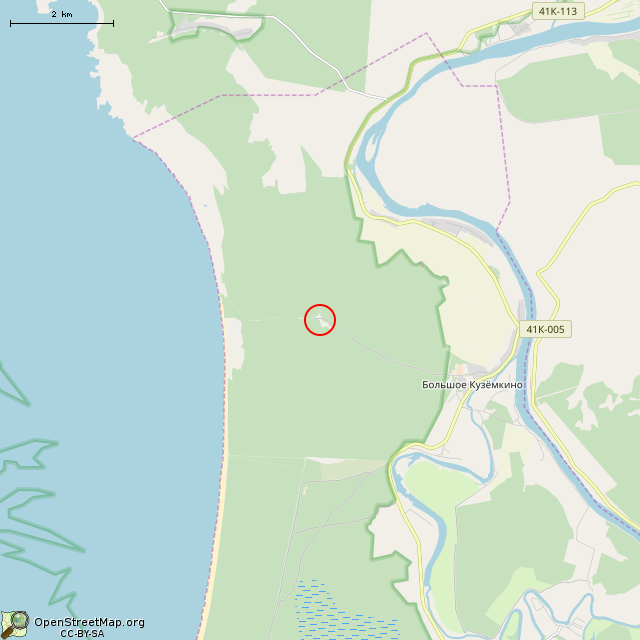 Карта где находится ДОТ № 104 КингУР в мелком масштабе