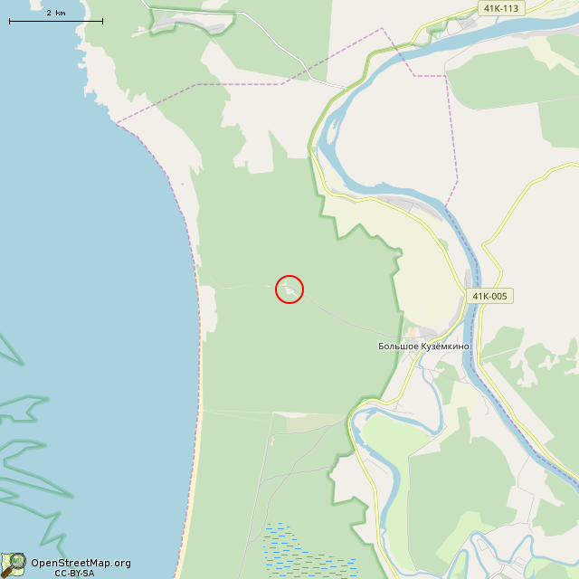 Карта где находится ДОТ (КНП) № 105 КингУР в мелком масштабе