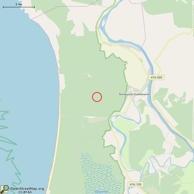 Карта где находится Взорванный ДОТ № 111 КингУР в мелком масштабе