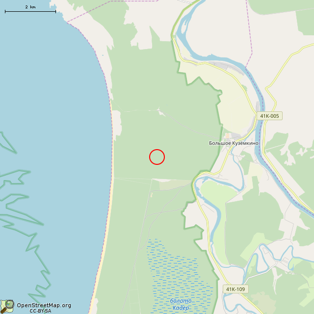 Карта где находится Разрушенный ДОТ № 108 КингУР в мелком масштабе