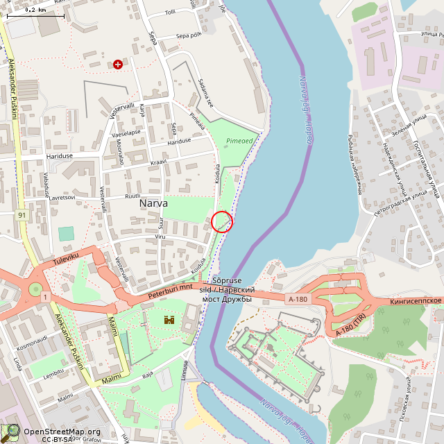 Карта где находится Фонтан (Нарва) в среднем масштабе